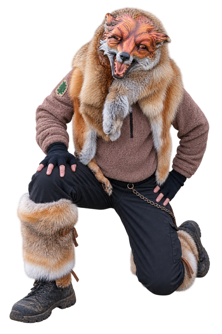 Huzler Fuchs im Häs Huzler Fuchs im braunen Häs mit Fuchsmaske und Fell.